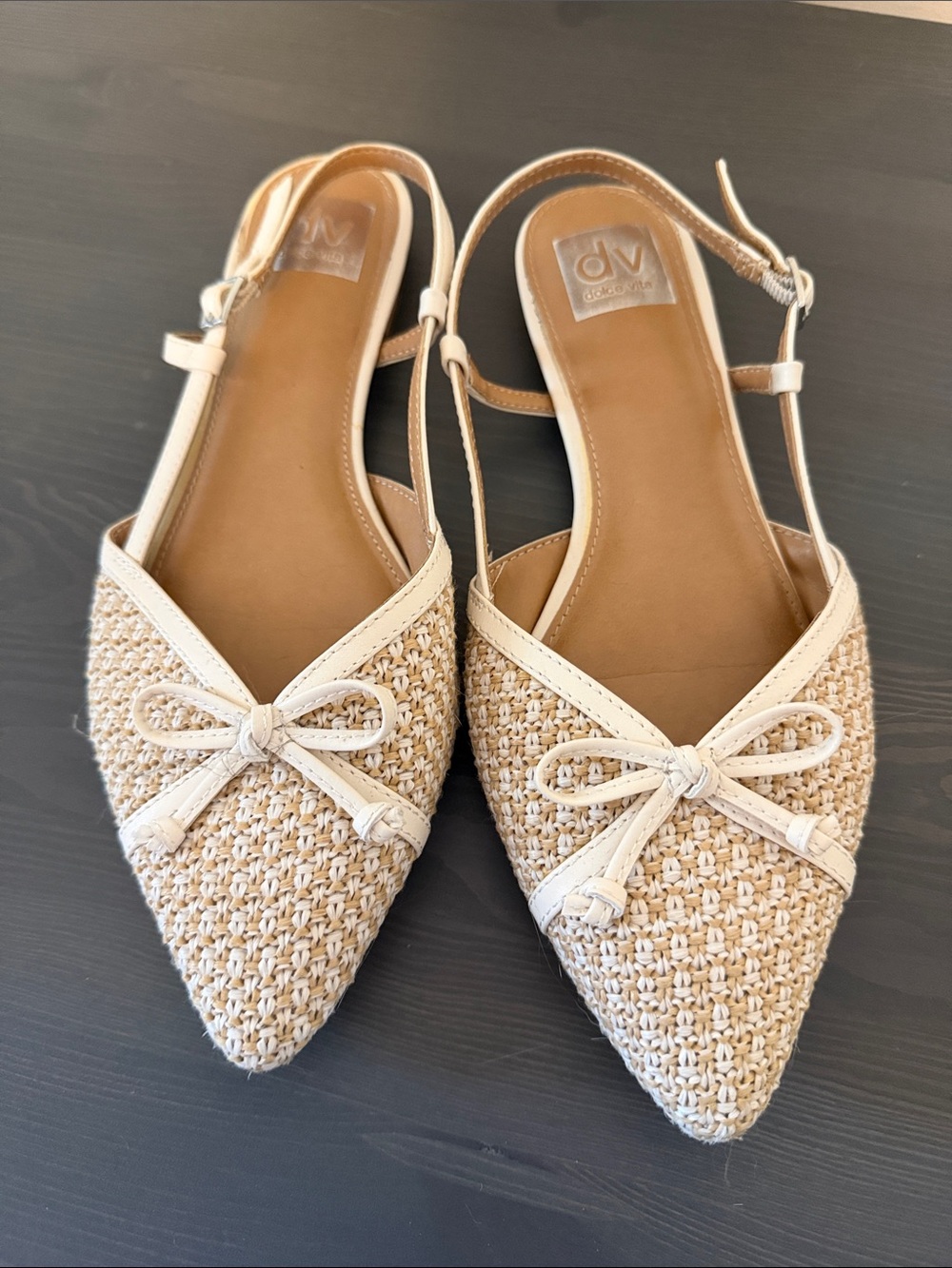 Dolce Vita Cassita Cream Woven Pointed-Toe Slingback Flats